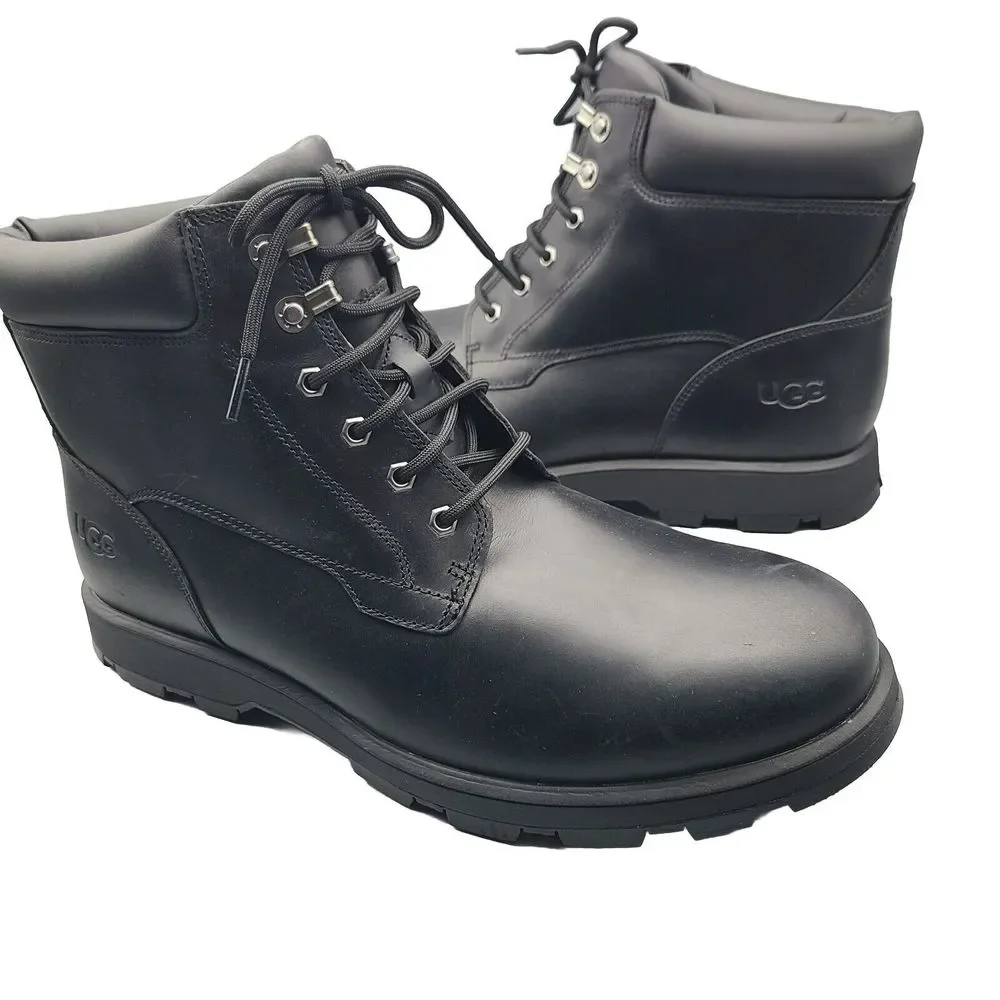 UGG Mens Boots Stenton Waterproof Leather Black Lace Up Workboots US 13 New